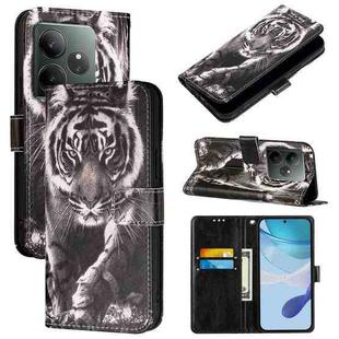 For Realme GT 6 5G Global Colored Drawing Pattern Plain Weave Leather Phone Case(Black And White Tiger)