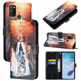 For Realme C17 / 7i Colored Drawing Pattern Plain Weave Leather Phone Case(Cats And Tigers)