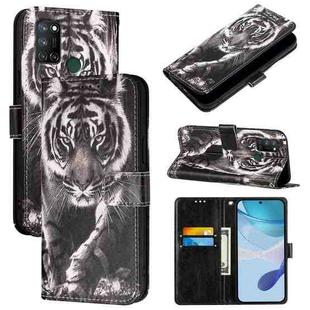 For Realme C17 / 7i Colored Drawing Pattern Plain Weave Leather Phone Case(Black And White Tiger)