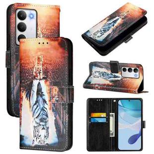 For Realme C71 4G Global Colored Drawing Pattern Plain Weave Leather Phone Case(Cats And Tigers)