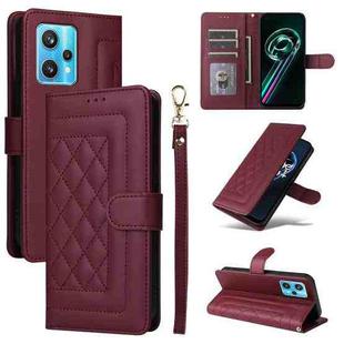 For Realme 9 Pro+ Diamond Lattice Leather Flip Phone Case(Wine Red)