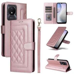 For vivo Y02 Diamond Lattice Leather Flip Phone Case(Rose Gold)