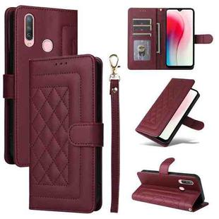 For vivo Y3 / Y17 Diamond Lattice Leather Flip Phone Case(Wine Red)