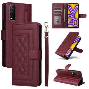 For vivo Y20 / Y20i Diamond Lattice Leather Flip Phone Case(Wine Red)