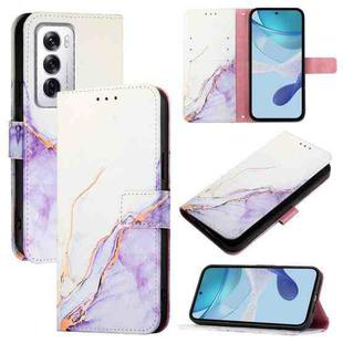 For OPPO Reno12 Global PT003 Marble Pattern Flip Leather Phone Case(White Purple)