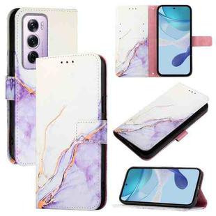 For OPPO Reno12 Pro Global PT003 Marble Pattern Flip Leather Phone Case(White Purple)