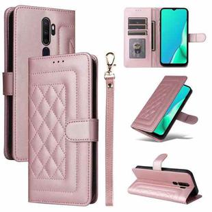 For OPPO A9 / A5 2020 Diamond Lattice Leather Flip Phone Case(Rose Gold)