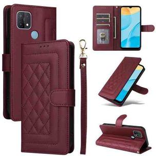 For OPPO A15 / A15s Diamond Lattice Leather Flip Phone Case(Wine Red)