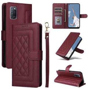 For OPPO A52 / A72 / A92 Diamond Lattice Leather Flip Phone Case(Wine Red)