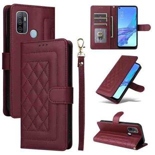 For OPPO A53 / A53s Diamond Lattice Leather Flip Phone Case(Wine Red)