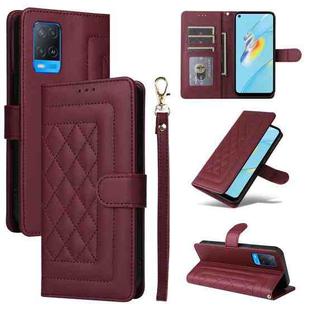 For OPPO A54 4G / A16 Diamond Lattice Leather Flip Phone Case(Wine Red)