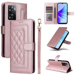 For OPPO A57 / A57s Diamond Lattice Leather Flip Phone Case(Rose Gold)