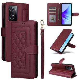 For OPPO A57 / A57s Diamond Lattice Leather Flip Phone Case(Wine Red)