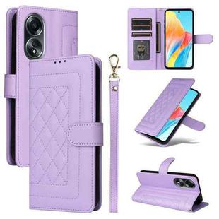 For OPPO A58 4G Diamond Lattice Leather Flip Phone Case(Light Purple)