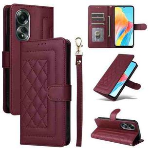 For OPPO A58 4G Diamond Lattice Leather Flip Phone Case(Wine Red)