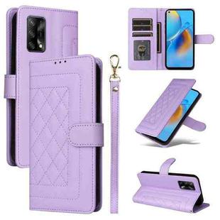 For OPPO A74 / A95 4G / F19 Diamond Lattice Leather Flip Phone Case(Light Purple)