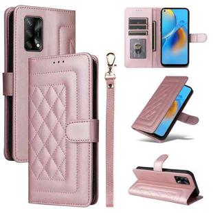 For OPPO A74 / A95 4G / F19 Diamond Lattice Leather Flip Phone Case(Rose Gold)