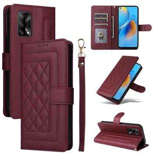 For OPPO A74 / A95 4G / F19 Diamond Lattice Leather Flip Phone Case(Wine Red)