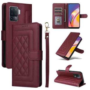 For OPPO A94 / F19 Pro Diamond Lattice Leather Flip Phone Case(Wine Red)