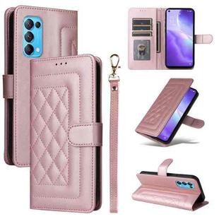 For OPPO Reno5 5G / Find X3 Lite Diamond Lattice Leather Flip Phone Case(Rose Gold)