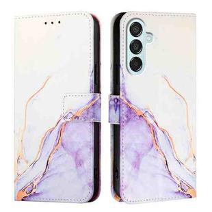 For Samsung Galaxy M15 / F15 5G Global PT003 Marble Pattern Flip Leather Phone Case(White Purple)