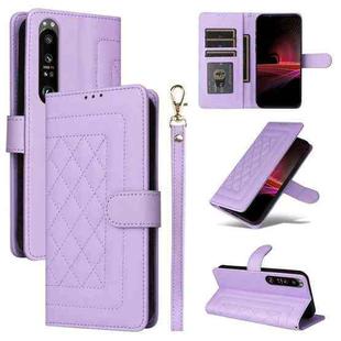For Sony Xperia 1 III Diamond Lattice Leather Flip Phone Case(Light Purple)