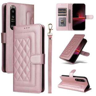 For Sony Xperia 1 III Diamond Lattice Leather Flip Phone Case(Rose Gold)