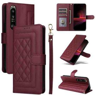 For Sony Xperia 1 III Diamond Lattice Leather Flip Phone Case(Wine Red)