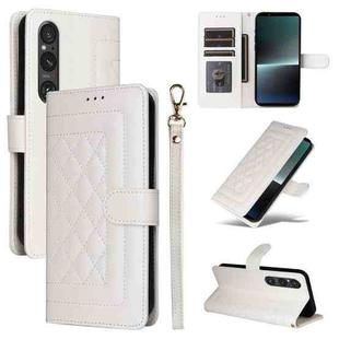 For Sony Xperia 1 V Diamond Lattice Leather Flip Phone Case(White)