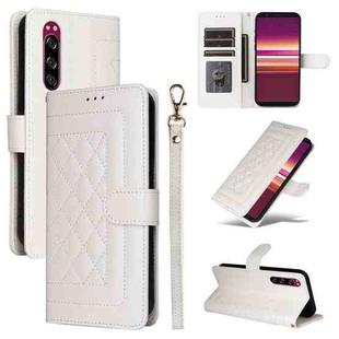 For Sony Xperia 5 Diamond Lattice Leather Flip Phone Case(White)
