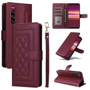 For Sony Xperia 5 Diamond Lattice Leather Flip Phone Case(Wine Red)