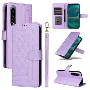 For Sony Xperia 5 III Diamond Lattice Leather Flip Phone Case(Light Purple)