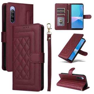 For Sony Xperia 10 III Diamond Lattice Leather Flip Phone Case(Wine Red)