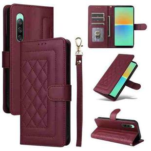 For Sony Xperia 10 IV Diamond Lattice Leather Flip Phone Case(Wine Red)