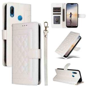 For Huawei P20 Lite Diamond Lattice Leather Flip Phone Case(White)