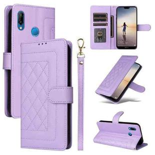 For Huawei P20 Lite Diamond Lattice Leather Flip Phone Case(Light Purple)