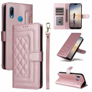 For Huawei P20 Lite Diamond Lattice Leather Flip Phone Case(Rose Gold)