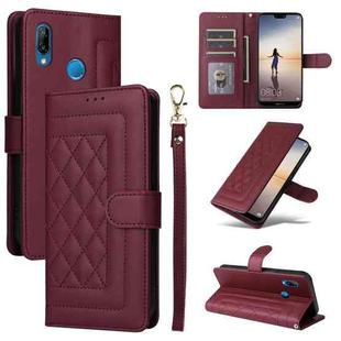 For Huawei P20 Lite Diamond Lattice Leather Flip Phone Case(Wine Red)