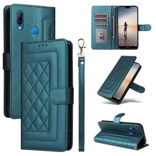 For Huawei P20 Lite Diamond Lattice Leather Flip Phone Case(Green)