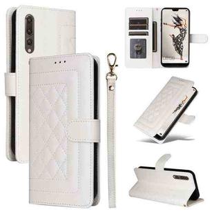 For Huawei P20 Pro Diamond Lattice Leather Flip Phone Case(White)
