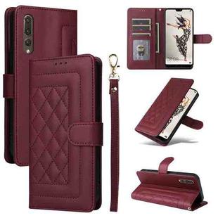 For Huawei P20 Pro Diamond Lattice Leather Flip Phone Case(Wine Red)