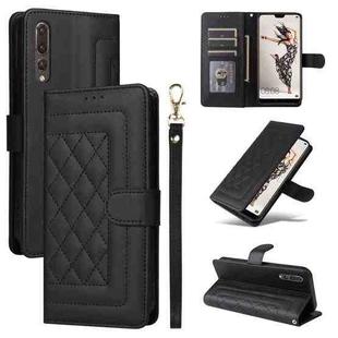 For Huawei P20 Pro Diamond Lattice Leather Flip Phone Case(Black)