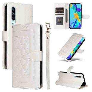 For Huawei P30 Diamond Lattice Leather Flip Phone Case(White)
