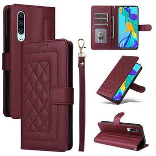 For Huawei P30 Diamond Lattice Leather Flip Phone Case(Wine Red)