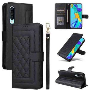 For Huawei P30 Diamond Lattice Leather Flip Phone Case(Black)