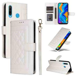 For Huawei P30 Lite Diamond Lattice Leather Flip Phone Case(White)