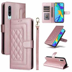 For Huawei P30 Lite Diamond Lattice Leather Flip Phone Case(Rose Gold)