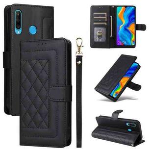 For Huawei P30 Lite Diamond Lattice Leather Flip Phone Case(Black)