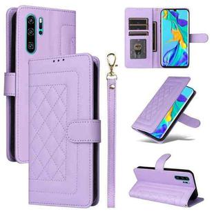 For Huawei P30 Pro Diamond Lattice Leather Flip Phone Case(Light Purple)