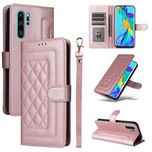 For Huawei P30 Pro Diamond Lattice Leather Flip Phone Case(Rose Gold)